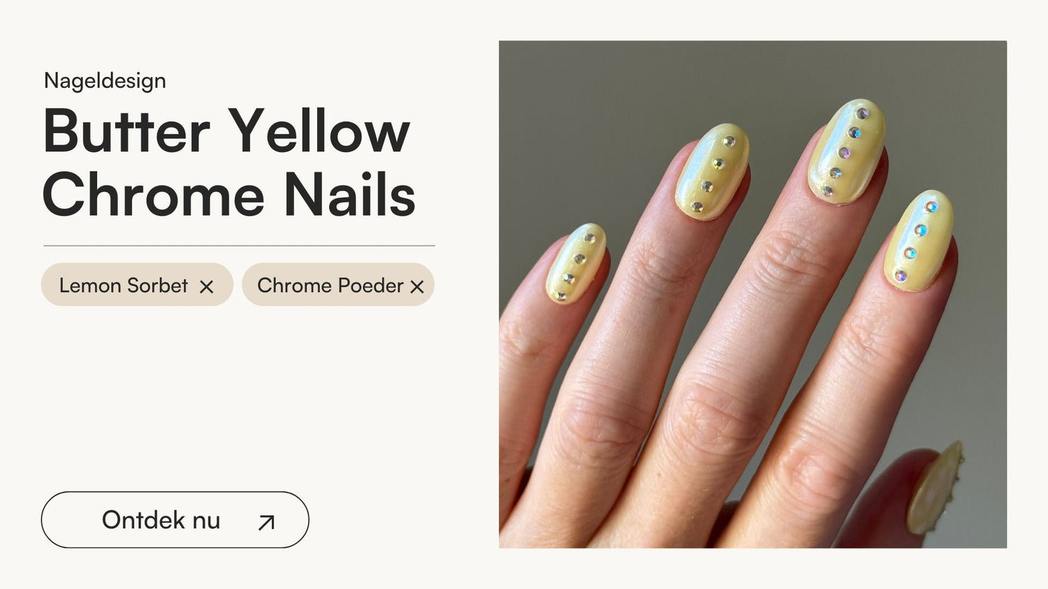 Butter Yellow Chrome Nails met strass - Doonails Netherlands
