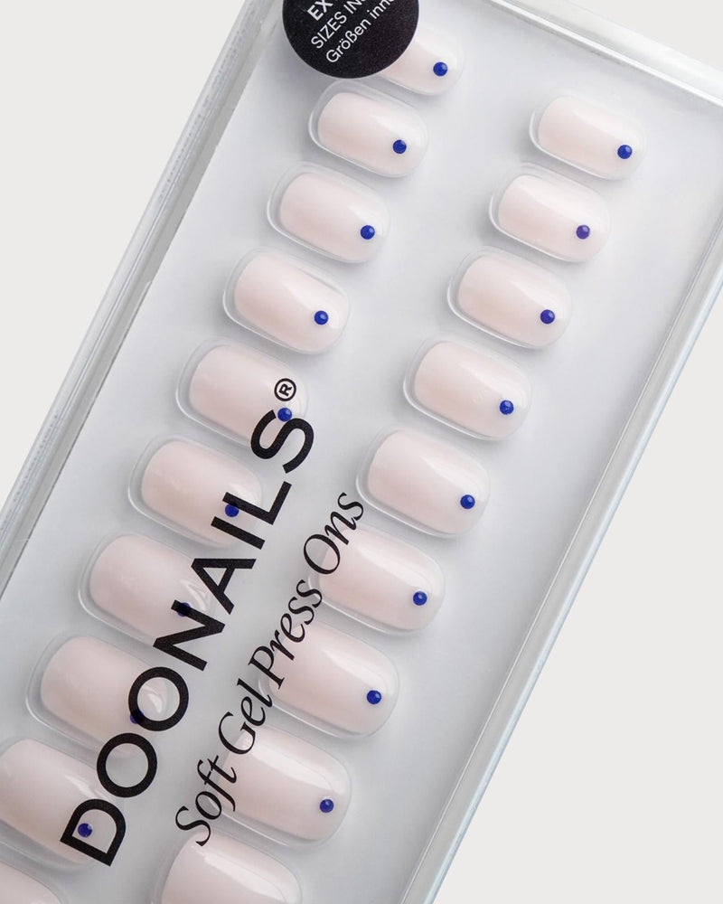 Blue Dots Extra Short Square Soft Gel Press Ons