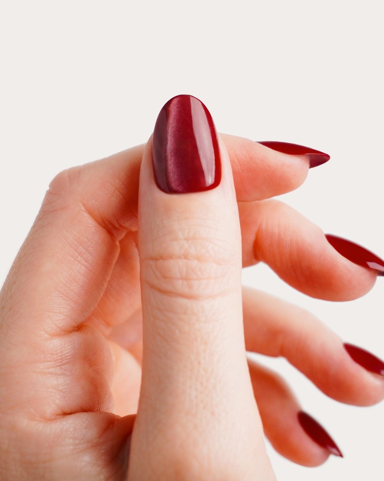 Glass Burgundy Cat Eye Short Round Soft Gel Press Ons