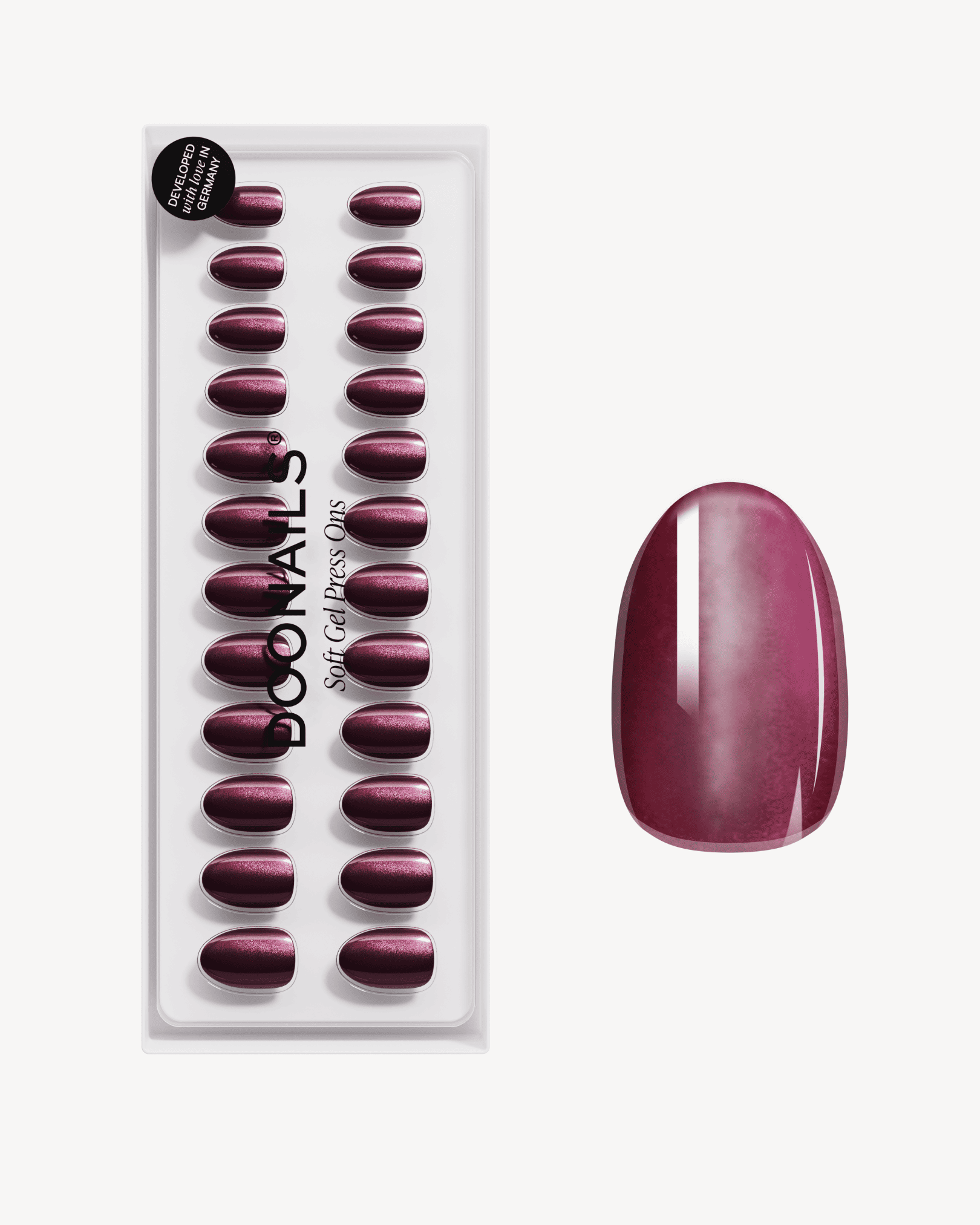 Glass Burgundy Cat Eye Short Round Soft Gel Press Ons