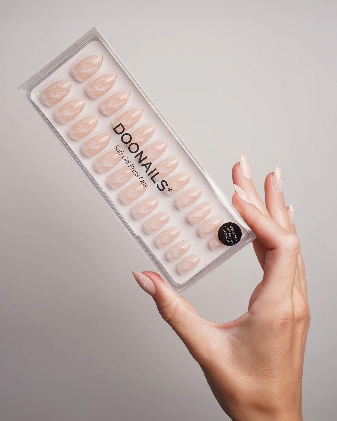 Nude Marble Short Almond Soft Gel Press Ons - Doonails Netherlands