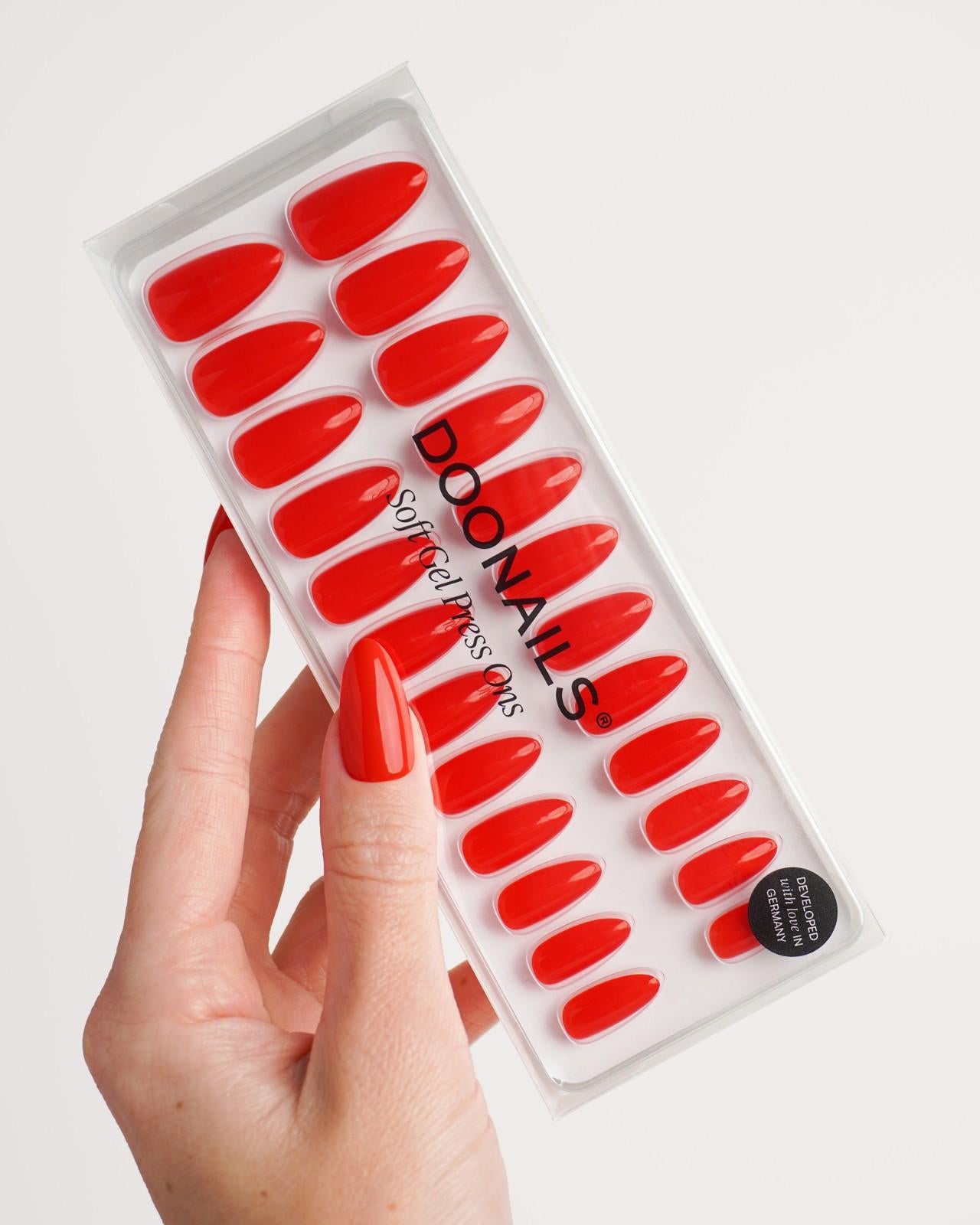 Rose Red Medium Almond Soft Gel Press Ons - Doonails Netherlands