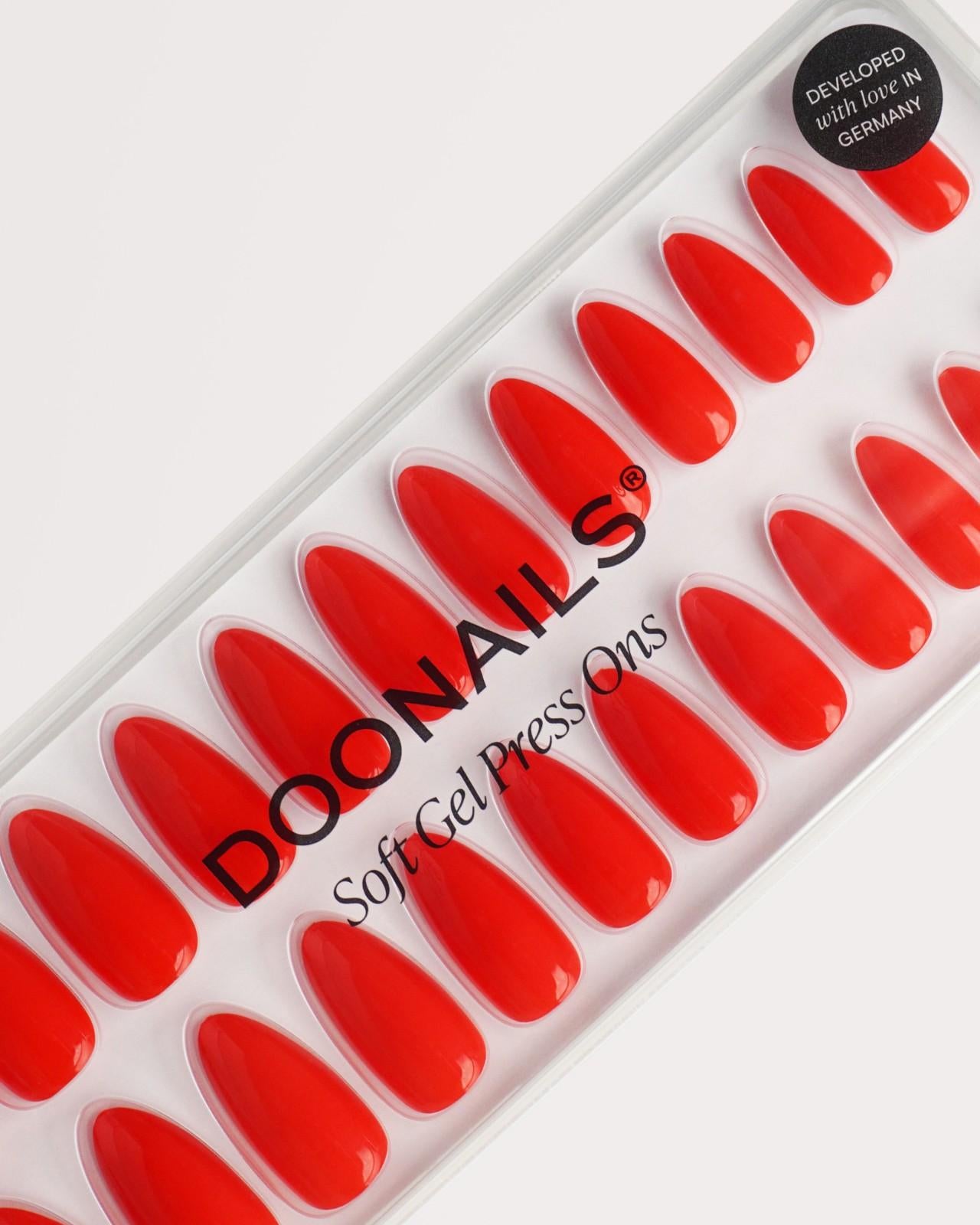 Rose Red Medium Almond Soft Gel Press Ons - Doonails Netherlands