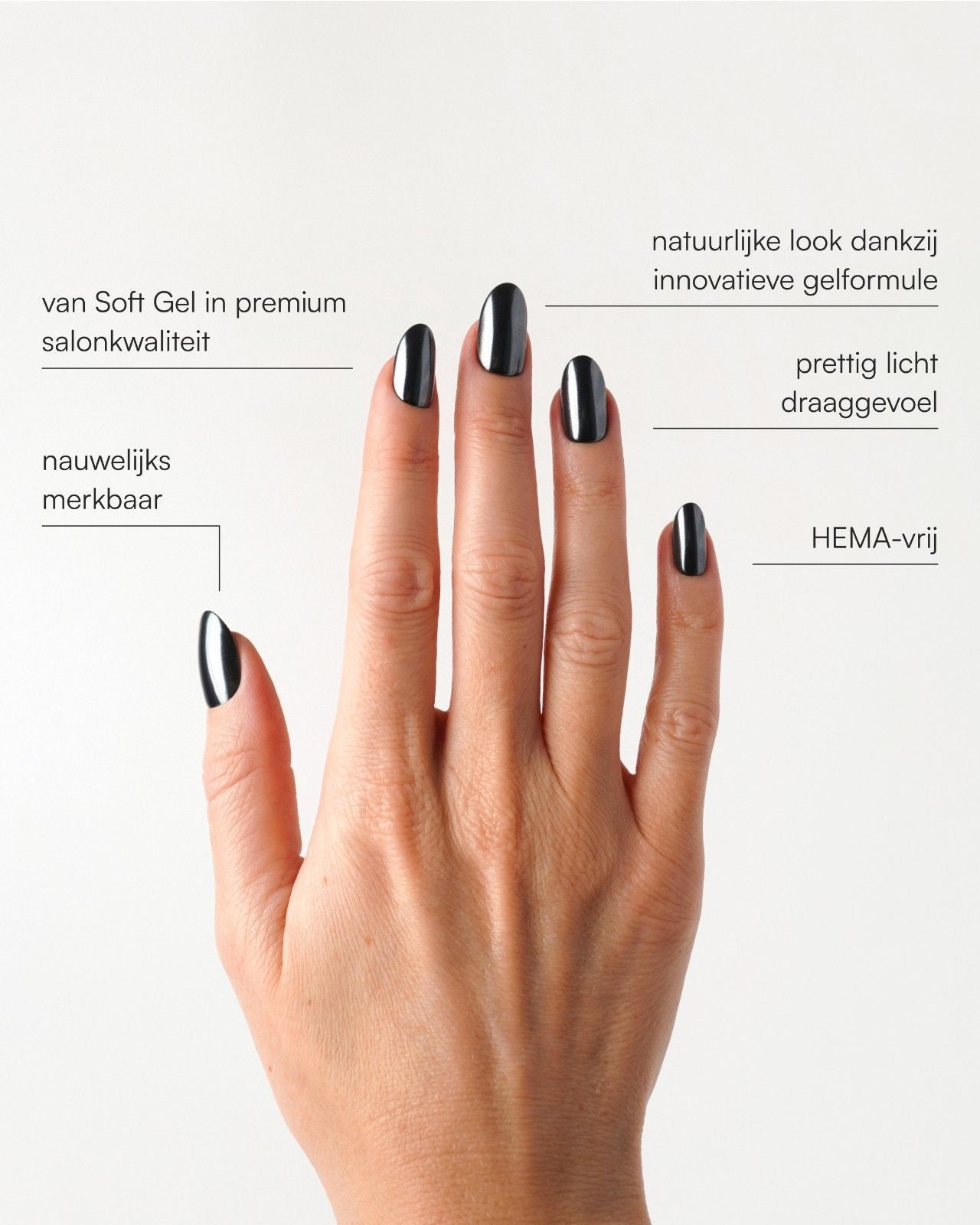 Black Pearl Medium Round Soft Gel Press Ons