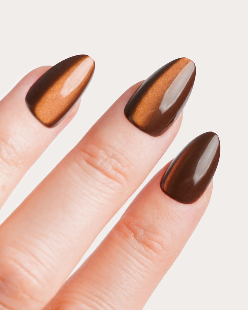 Glass Brown Cat Eye Short Almond Soft Gel Press Ons