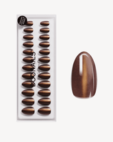 Glass Brown Cat Eye Short Almond Soft Gel Press Onsdoonails