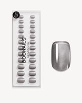Glass Grey Cat Eye Extra Short Square Soft Gel Press Onsdoonails