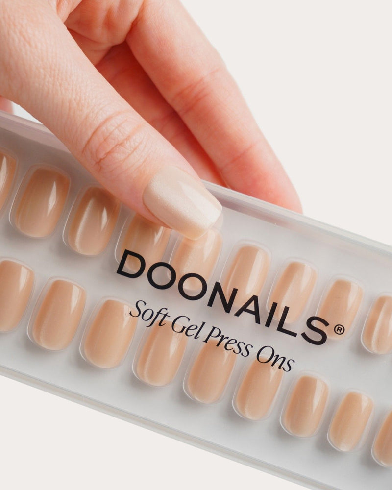 Glass Nude Cat Eye Short Square Soft Gel Press Ons