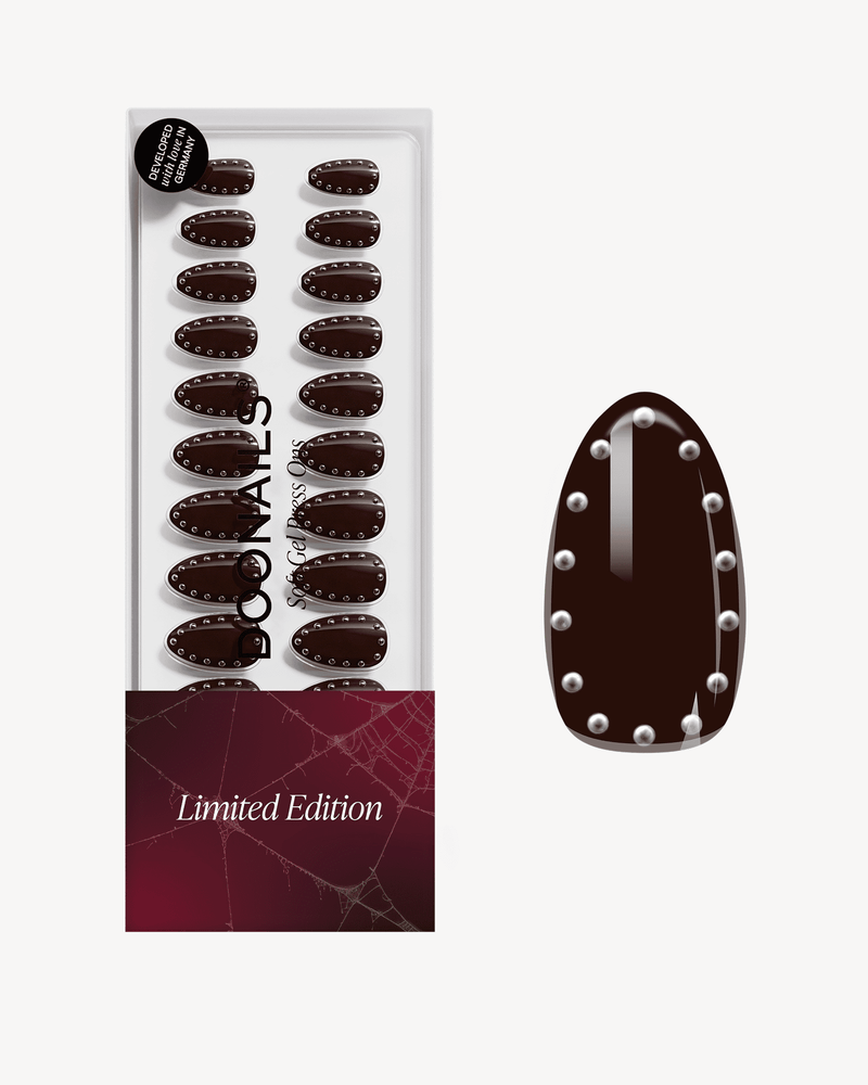Limited Edition Oxblood Studs Short Almond Soft Gel Press Ons