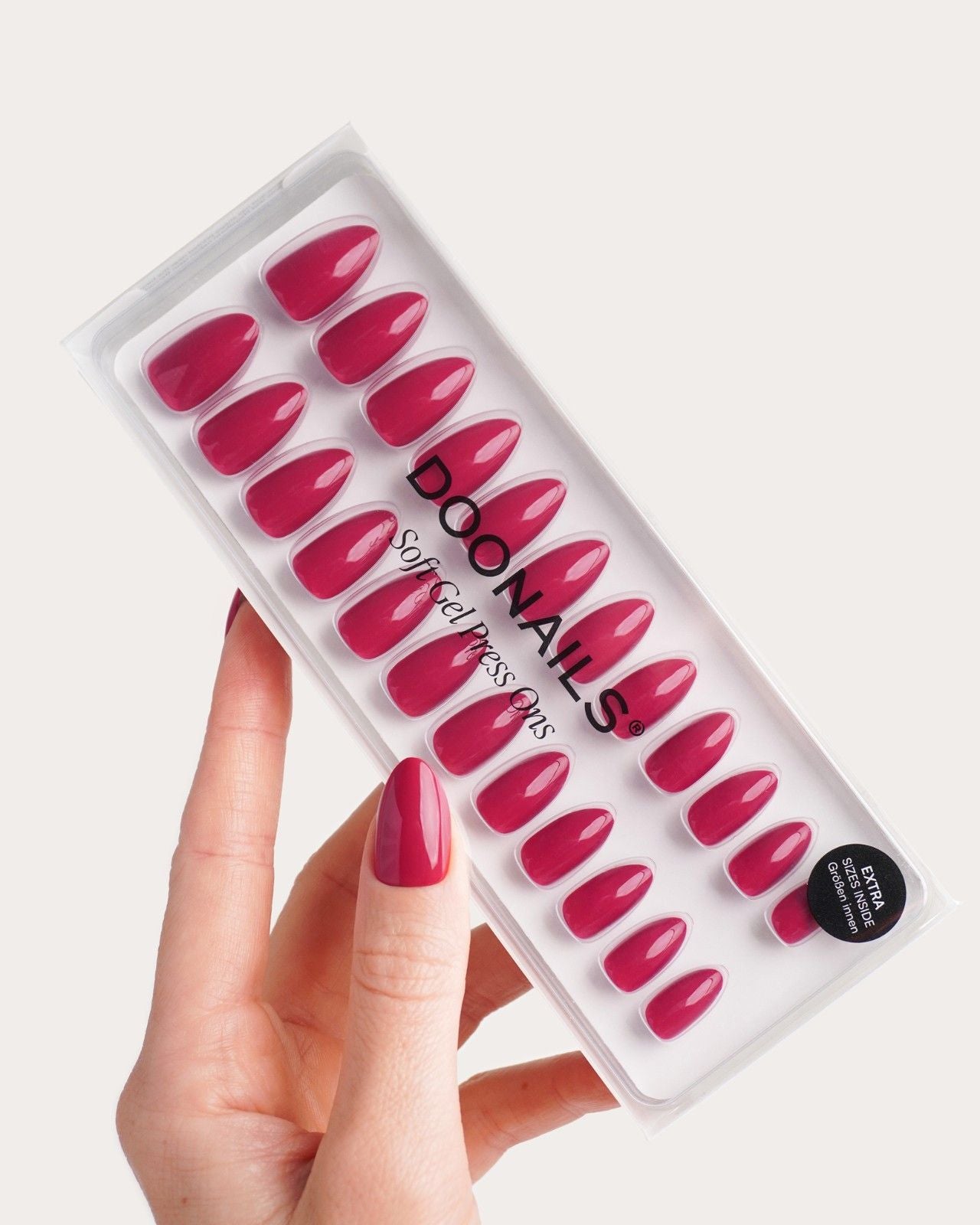 Raspberry Short Almond Soft Gel Press Ons 