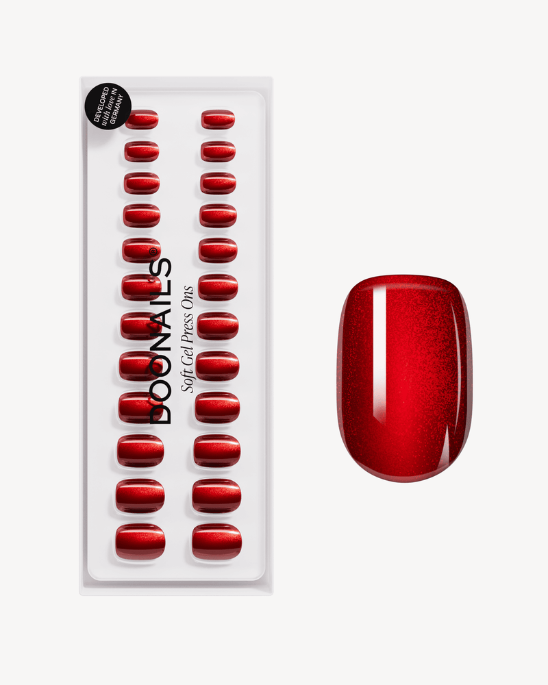 Red Cat Eye Extra Short Square Soft Gel Press Ons - Doonails Netherlands