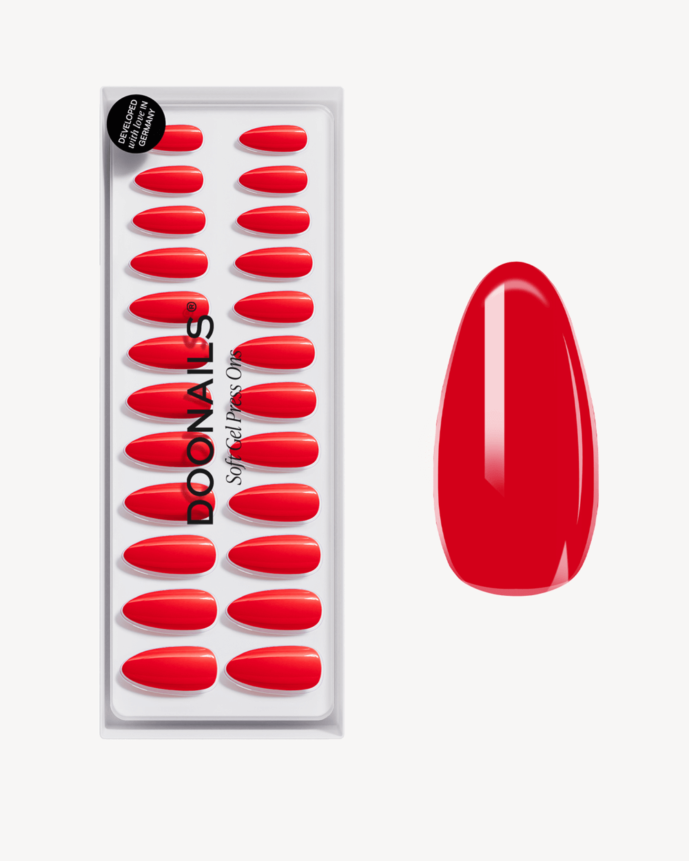 Rose Red Medium Almond Soft Gel Press Ons
