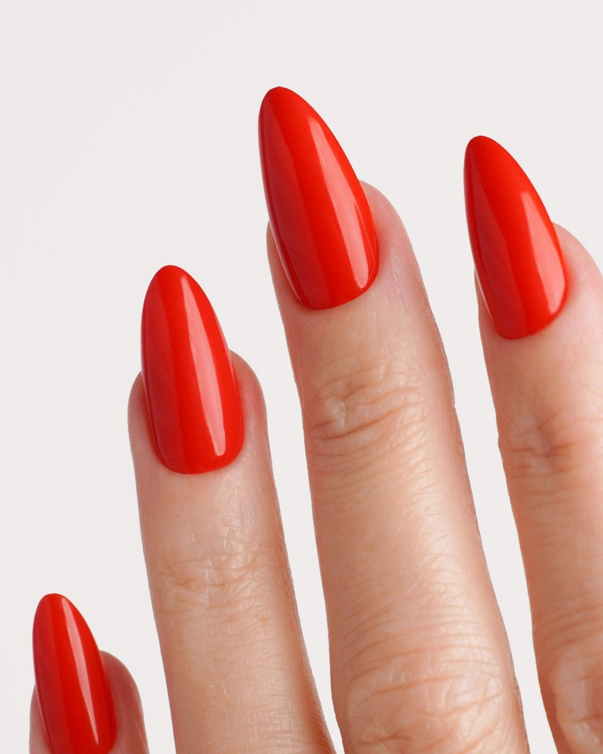 Rose Red Medium Almond Soft Gel Press Onsdoonails