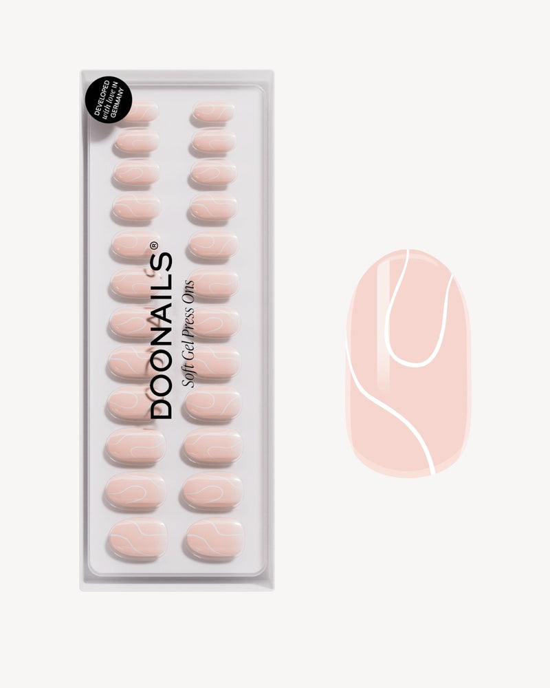 White Swirl Medium Round Soft Gel Press Ons - Doonails Netherlands