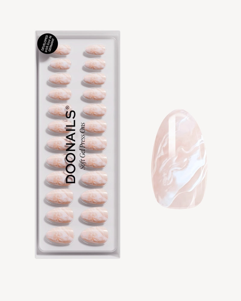 Nude Marble Short Almond Soft Gel Press Ons - Doonails Netherlands