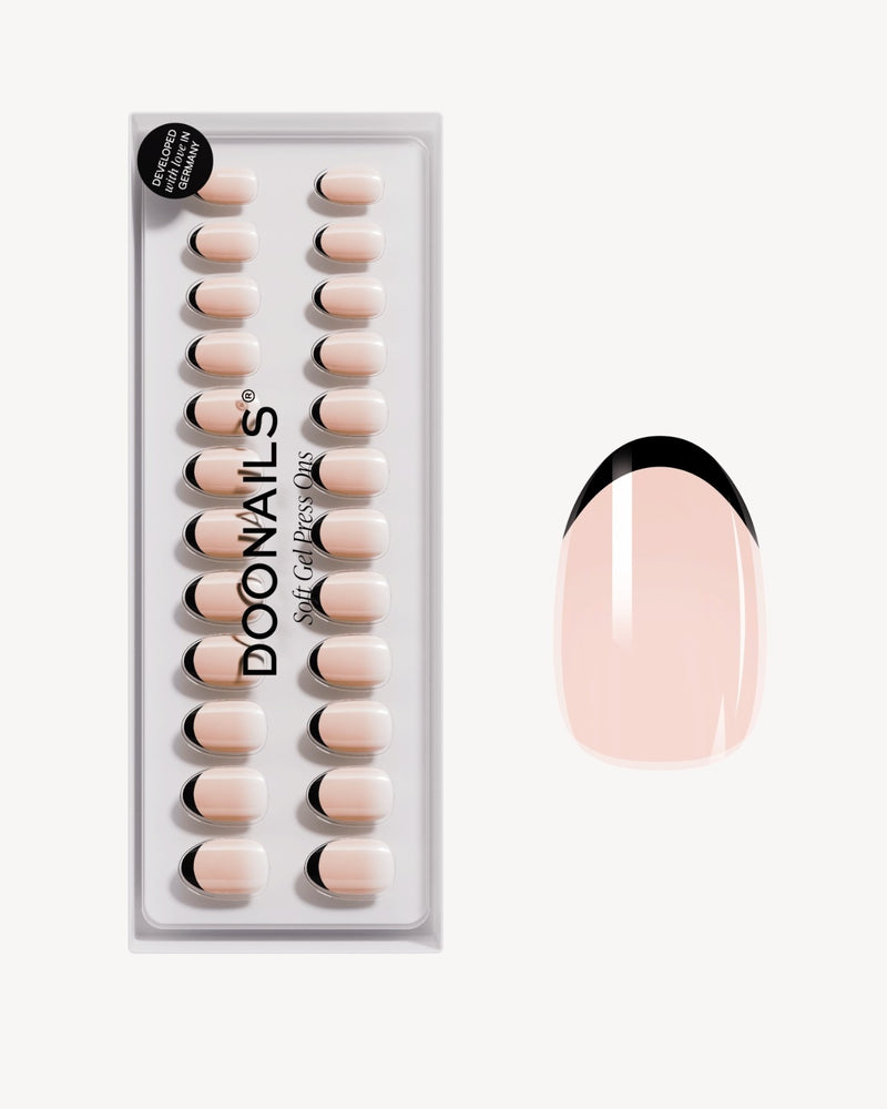 Black French Short Round Soft Gel Press Ons - Doonails Netherlands